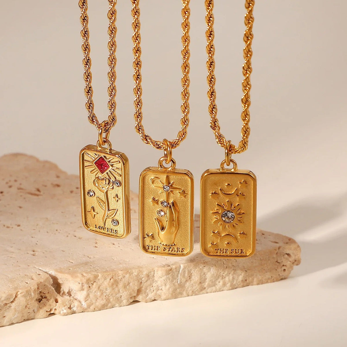 Collar Colgante Tarot Damas con Motivo de Tarjeta Rectangular y Acentos de Piedra