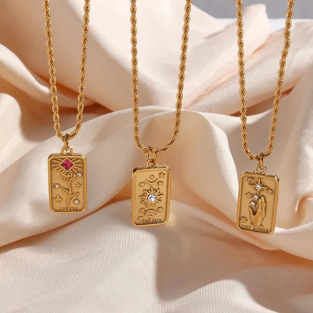 Collar Colgante Tarot Damas con Motivo de Tarjeta Rectangular y Acentos de Piedra