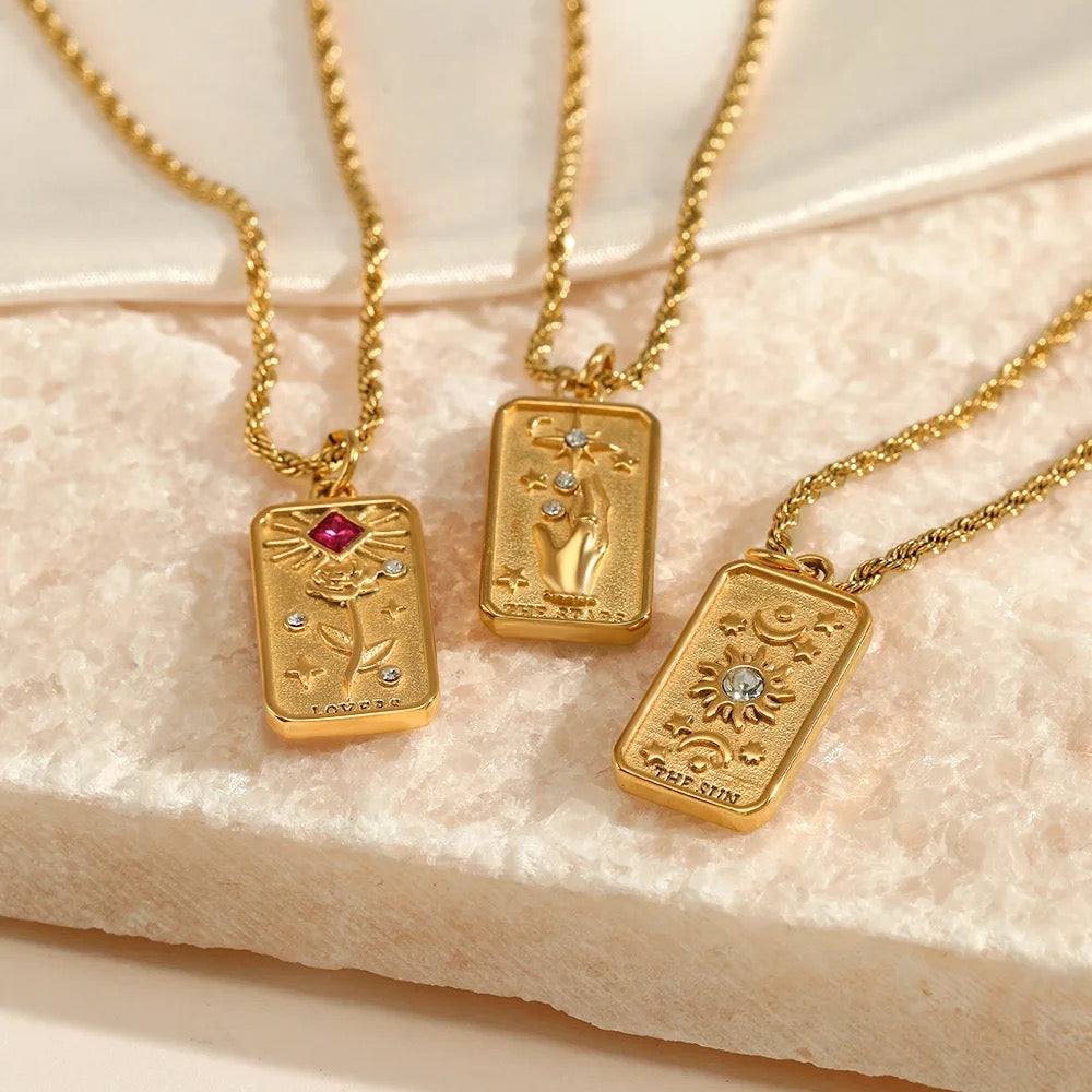 Collar Colgante Tarot Damas con Motivo de Tarjeta Rectangular y Acentos de Piedra