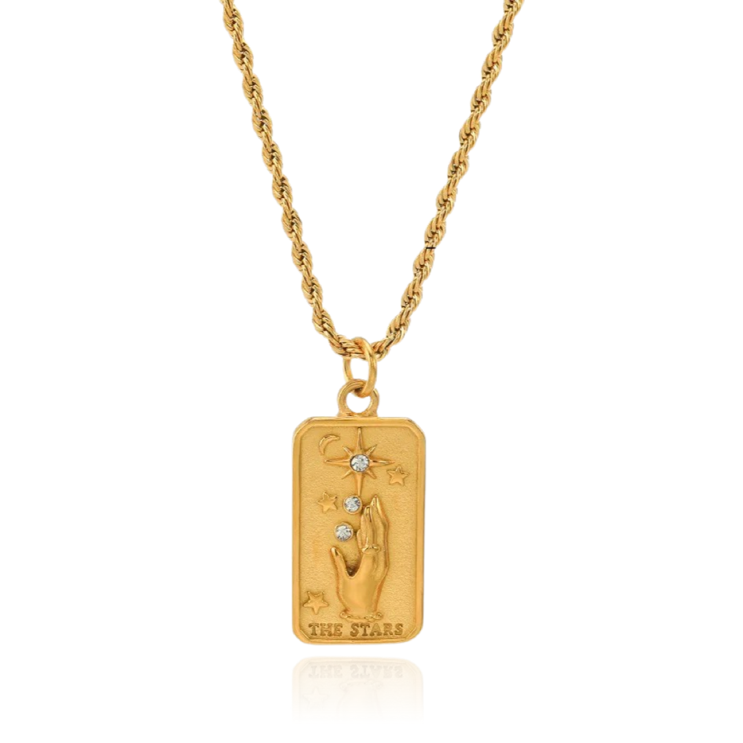 Collar Colgante Tarot Damas con Motivo de Tarjeta Rectangular y Acentos de Piedra
