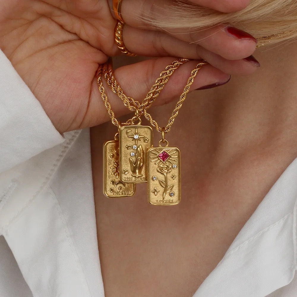 Collar Colgante Tarot Damas con Motivo de Tarjeta Rectangular y Acentos de Piedra