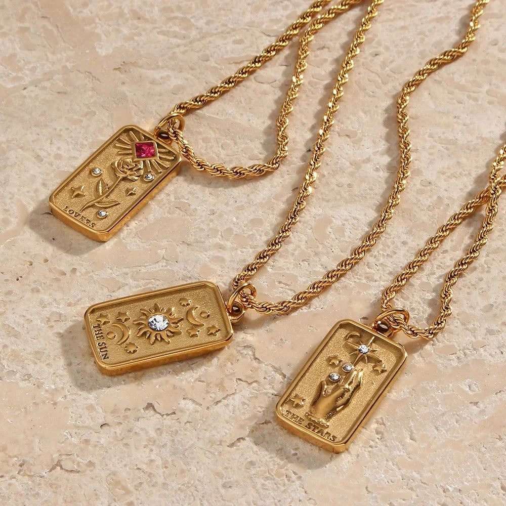Collar Colgante Tarot Damas con Motivo de Tarjeta Rectangular y Acentos de Piedra