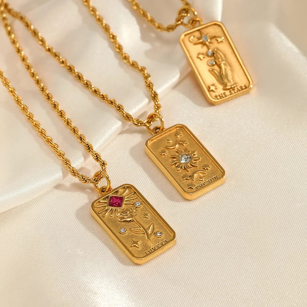 Collar Colgante Tarot Damas con Motivo de Tarjeta Rectangular y Acentos de Piedra