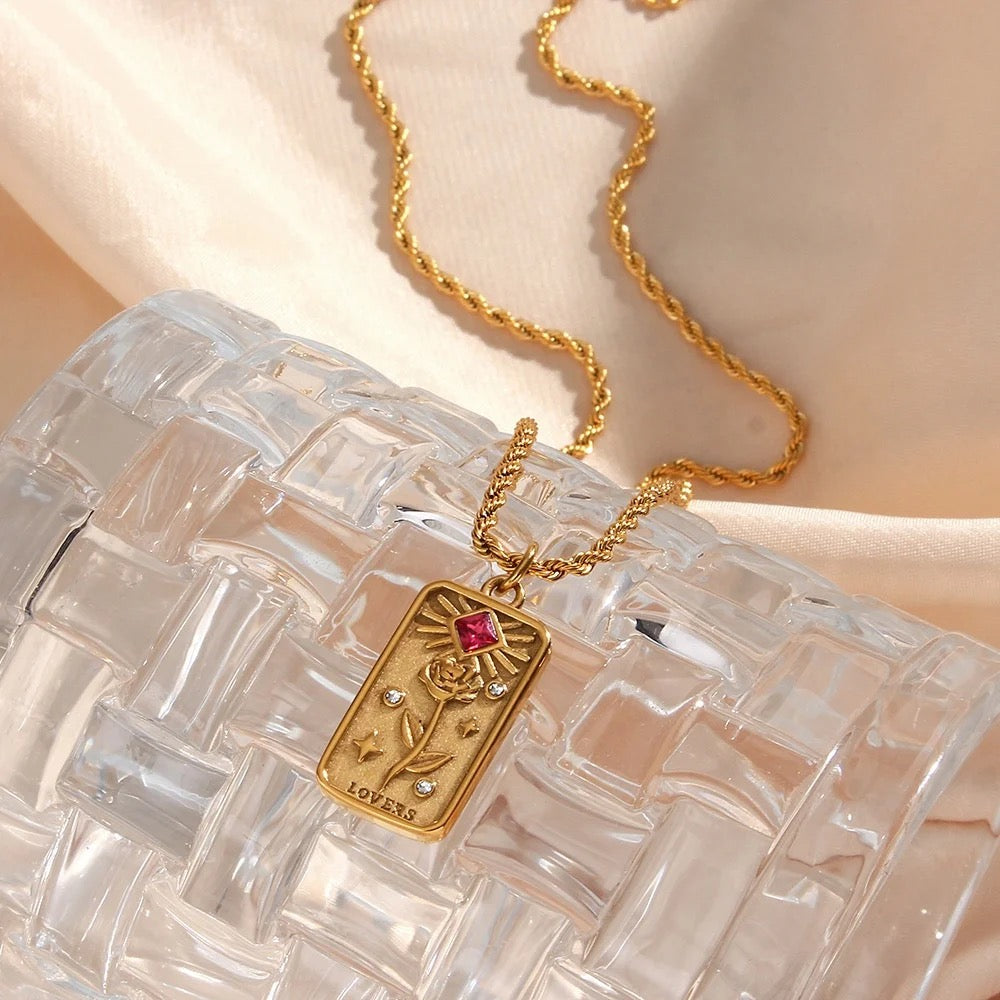 Collar Colgante Tarot Damas con Motivo de Tarjeta Rectangular y Acentos de Piedra