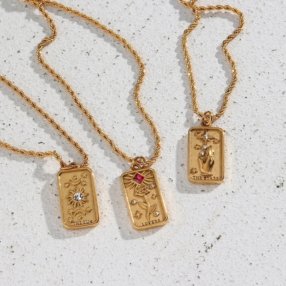 Collar Colgante Tarot Damas con Motivo de Tarjeta Rectangular y Acentos de Piedra