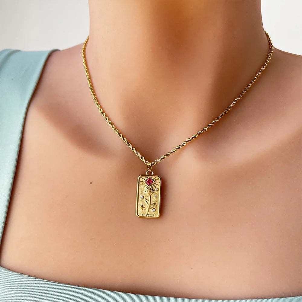 Collar Colgante Tarot Damas con Motivo de Tarjeta Rectangular y Acentos de Piedra