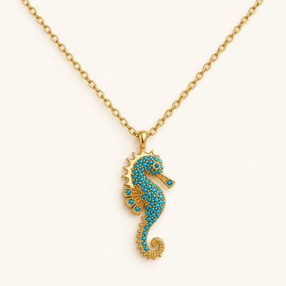 Collar de dama con colgante de caballito de mar en diseño océano