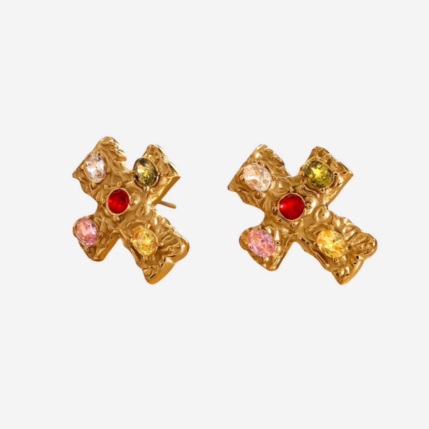 Saki – Aretes Cruz Piedra Fundida Elegantes