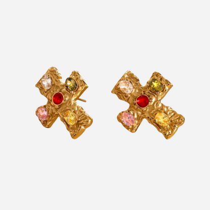 Saki – Aretes Cruz Piedra Fundida Elegantes