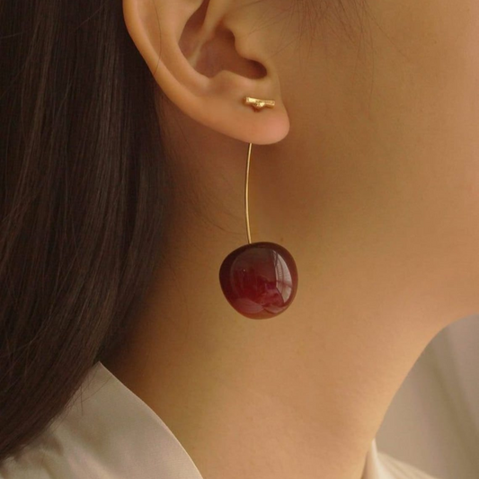 Pendientes de Cereza Oscura - Pendientes Largos en Forma de Gota