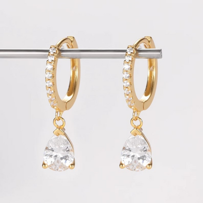Pendientes de gotas de cristal - Huggies delicados con circonitas