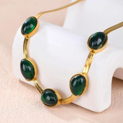 Vintage Jadestein - Intarsien-Halsband und -Armband