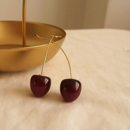 Pendientes de Cereza Oscura - Pendientes Largos en Forma de Gota
