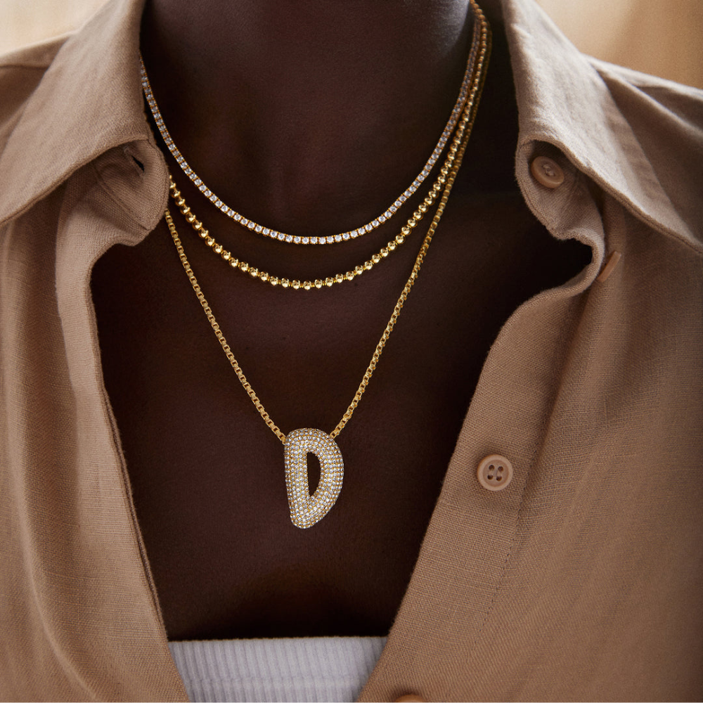 Collar Burbuja Brillante - Letra de Circón Incrustada