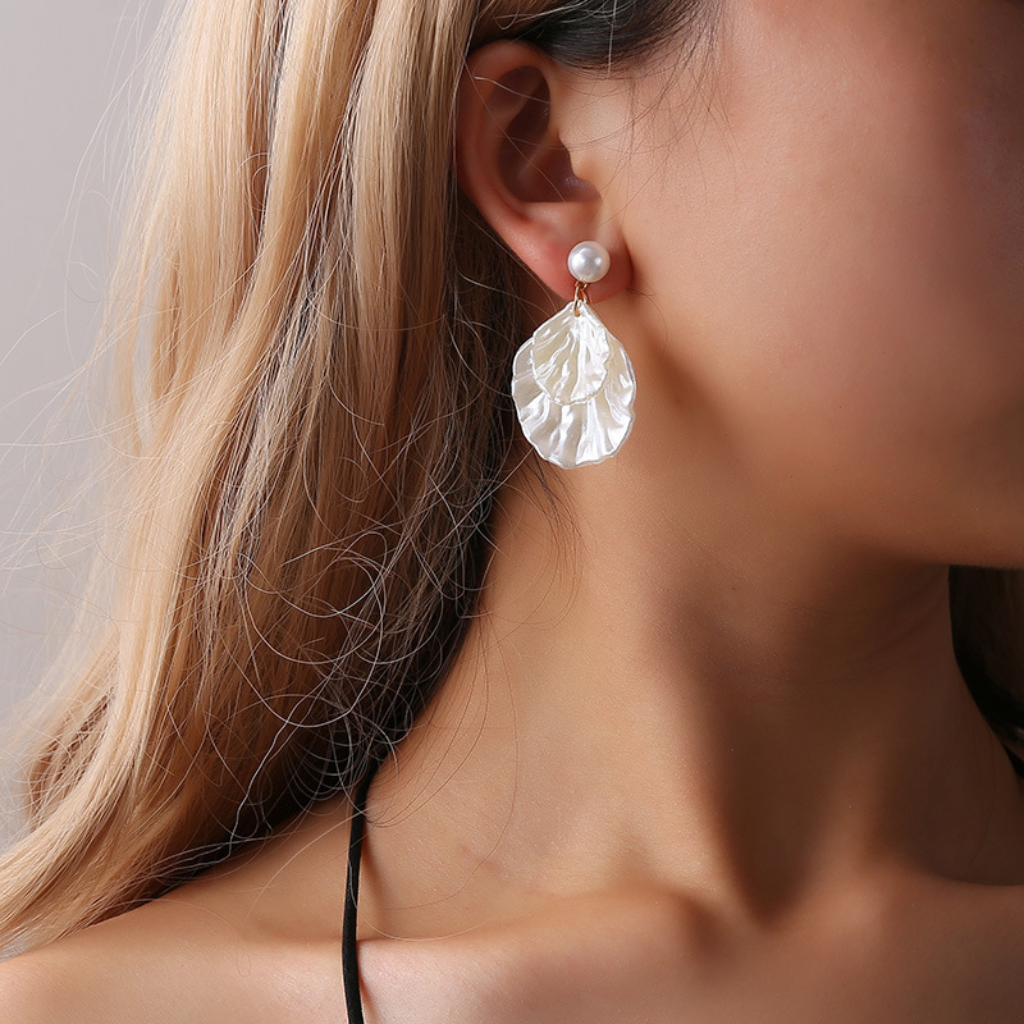 Concha Perla Brillante - Pendientes Colgantes de Concha