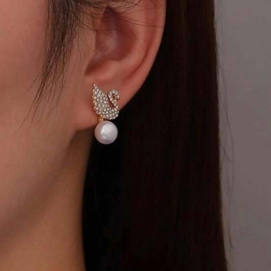 Pendientes de Cisne - Pendientes de Perla con Cisne