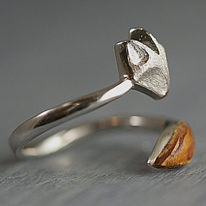 Anillo ajustable de zorro de madera - Anillo de cara de zorro de plata