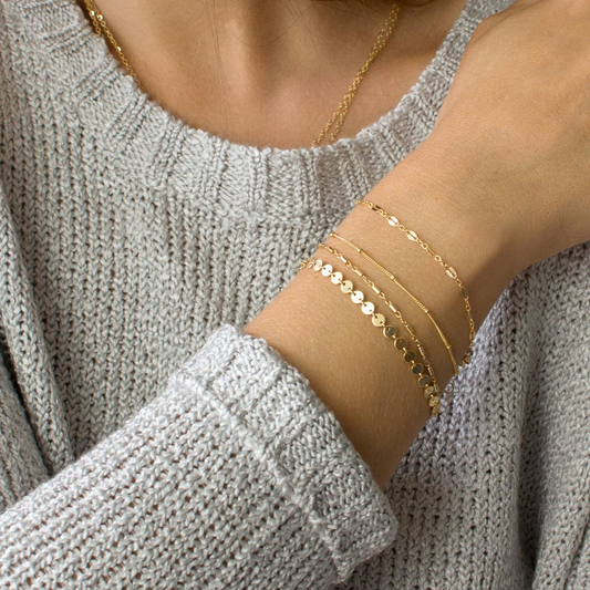 Pulsera de discos con cadena tubular - Set de pulseras apiladas