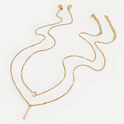 Virelle – Collar Superpuesto Dorado de Doble Fila con Colgante