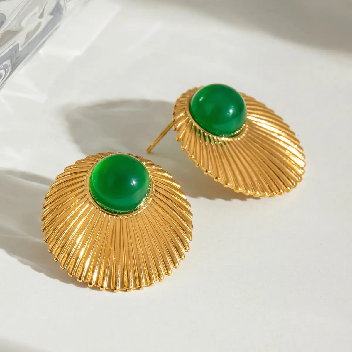Vera – Pendientes Redondos de Ágata Verde Elegantes