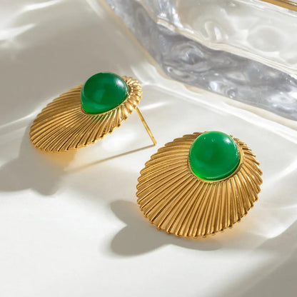 Vera – Pendientes Redondos de Ágata Verde Elegantes