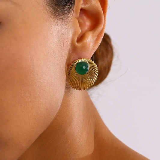 Vera – Pendientes Redondos de Ágata Verde Elegantes