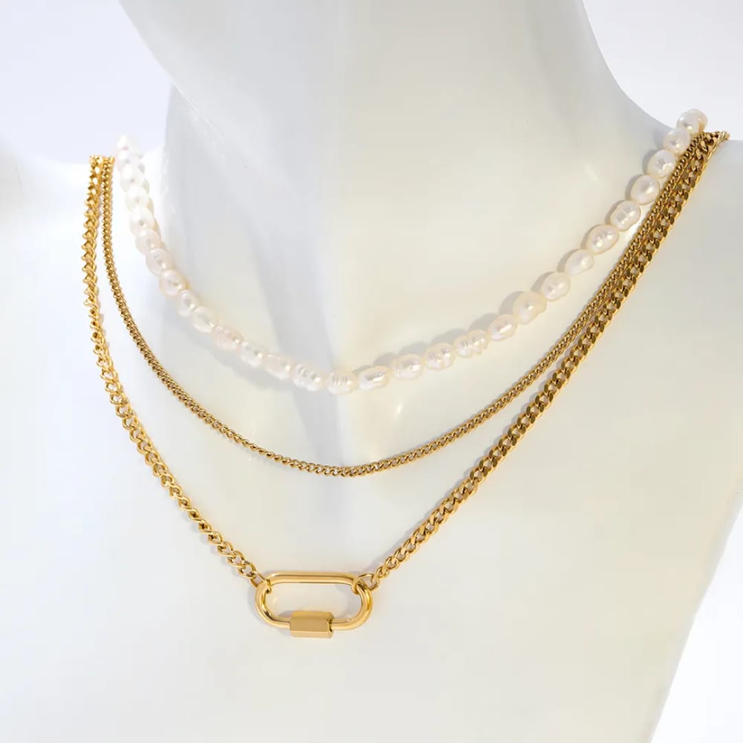 Naia – Collar Geométrico de Doble Capa Elegante