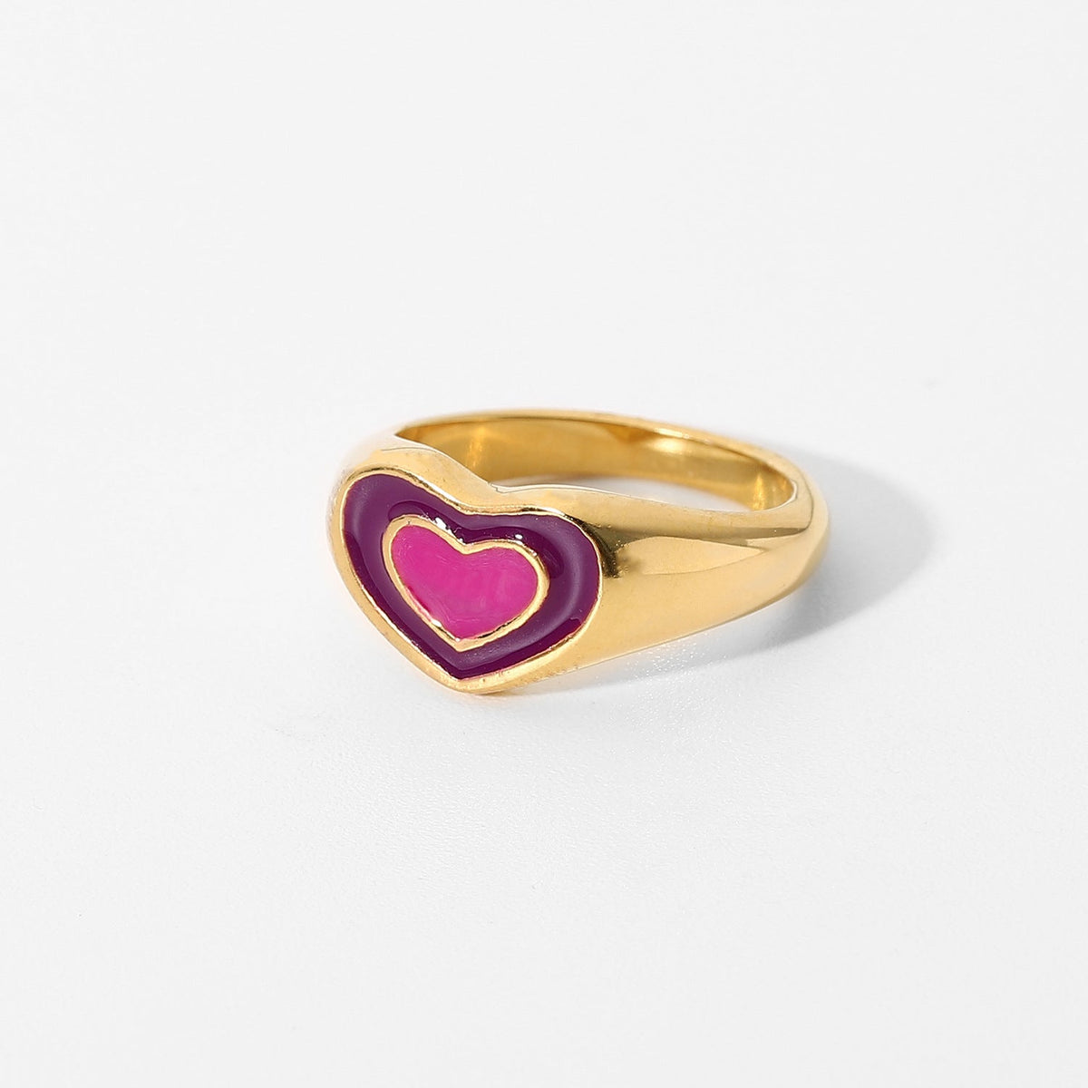 Anillo Corazón Dama con Motivo Corazón Incrustado y Banda Lisa
