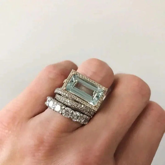 Gwen – Conjunto de Anillos Vintage de Plata y Vidrio Turquesa