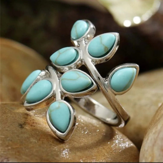 Thalie – Anillo Ajustable con Hojas Turquesa