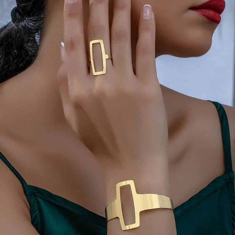 Lina – Duo Bracelete y Anillo Rectángulo