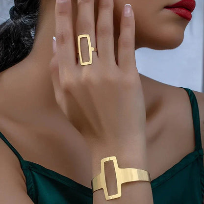 Lina – Duo Bracelete y Anillo Rectángulo