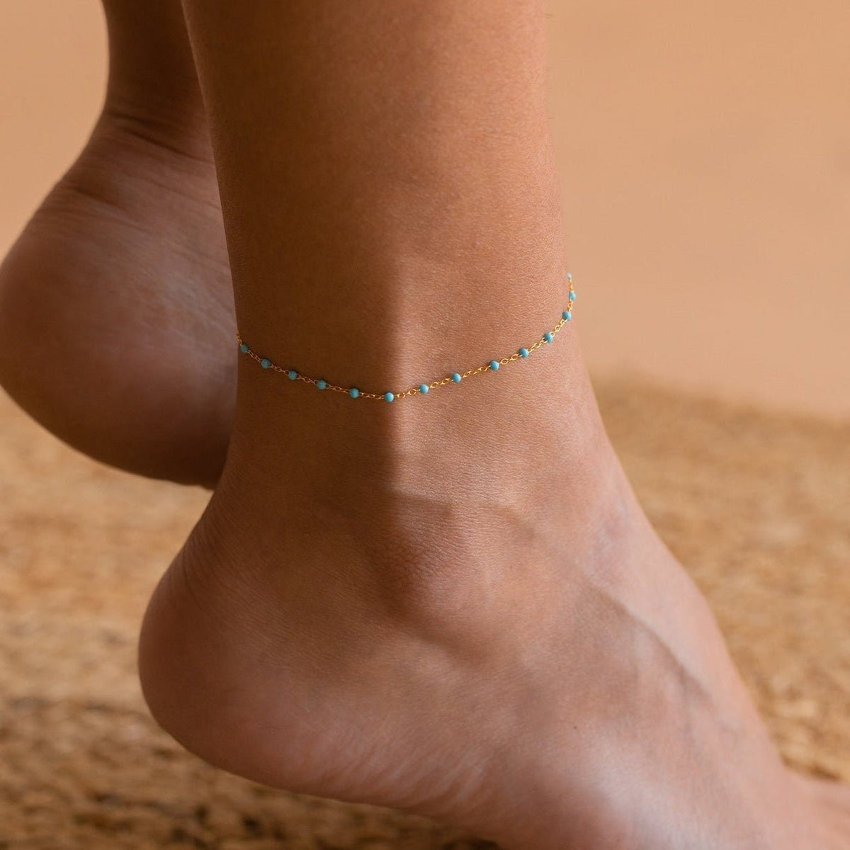 Damas Fino Pulsera de Pie con Pequeñas Perlas de Piedra y Cadena de Extensión