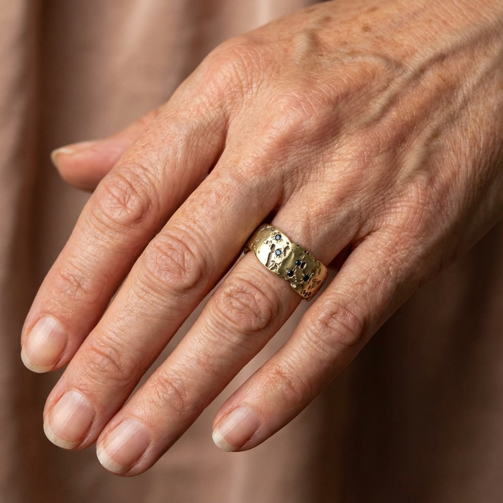 Anillo para Mujeres con Superficie Texturizada y Acentos de Piedra