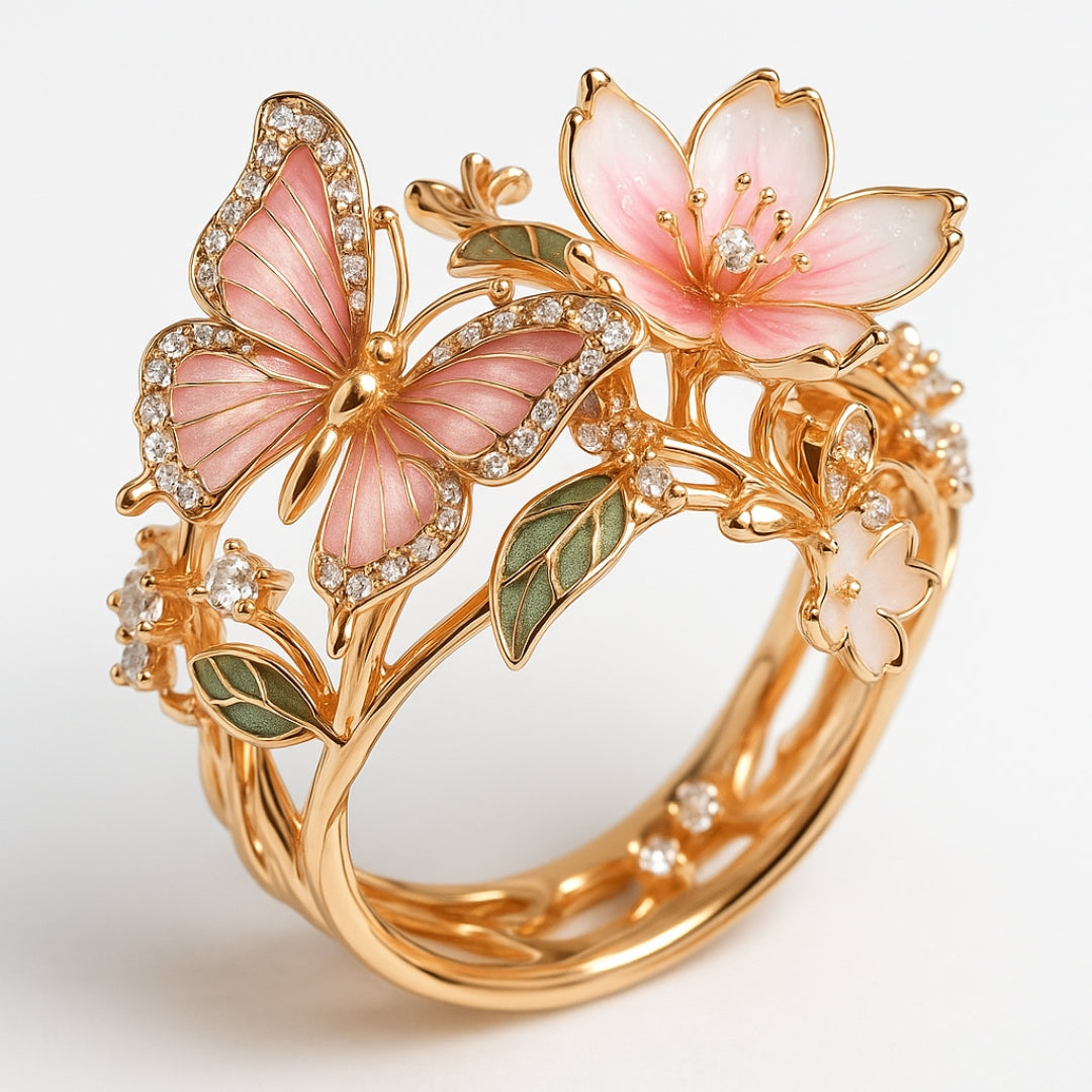 Anillo de Mariposa para Mujeres con Acentos de Piedra Decorativos