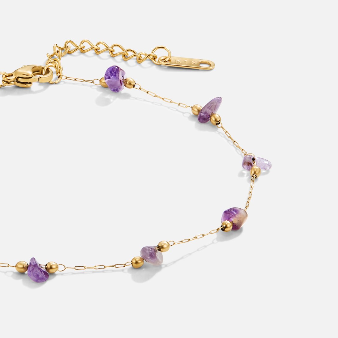 Damas Fino Pulsera de Pie con Perlas de Piedra Violetas y Cadena de Extensión