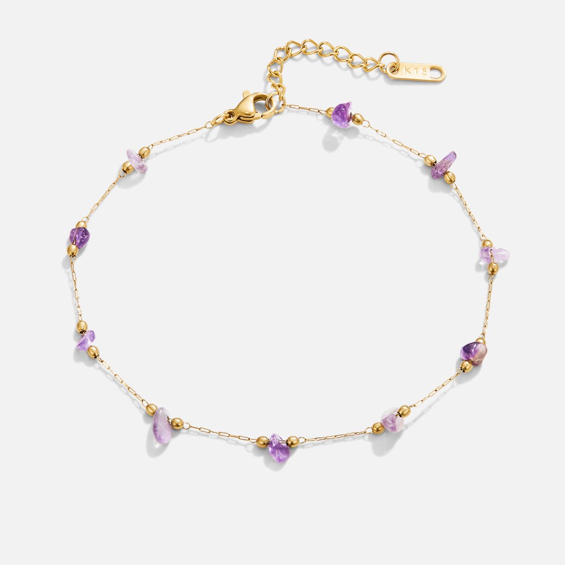 Damas Fino Pulsera de Pie con Perlas de Piedra Violetas y Cadena de Extensión