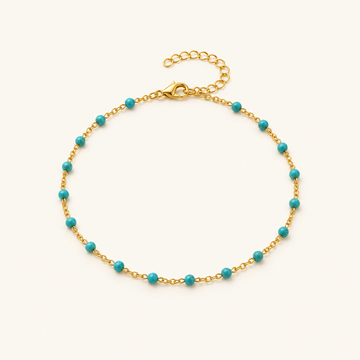 Damas Fino Pulsera de Pie con Pequeñas Perlas de Piedra y Cadena de Extensión