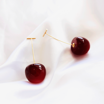 Pendientes de Cereza Oscura - Pendientes Largos en Forma de Gota