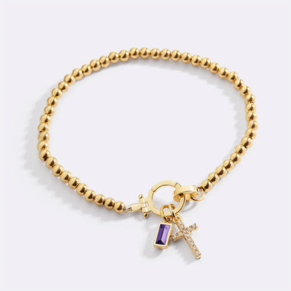 Eli – Pulsera de Gema de Nacimiento con Encanto de Cruz