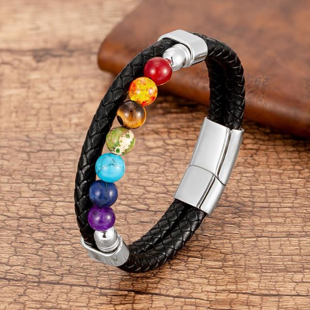 Zenaro – Pulsera Cuero Equilibrio 7 Chakras