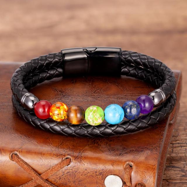 Zenaro – Pulsera Cuero Equilibrio 7 Chakras