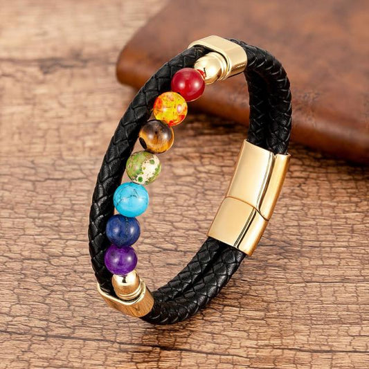 Zenaro – Pulsera Cuero Equilibrio 7 Chakras