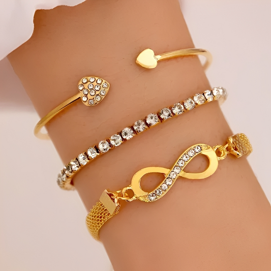 Yuriko – Lote de 3 Pulseras Corazón Infinito en Plata y Oro