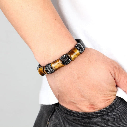 Kael – Pulsera de Cuero & Ojo de Tigre Protector