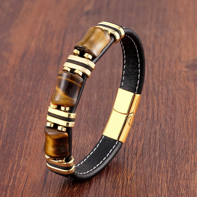 Kael – Pulsera de Cuero & Ojo de Tigre Protector