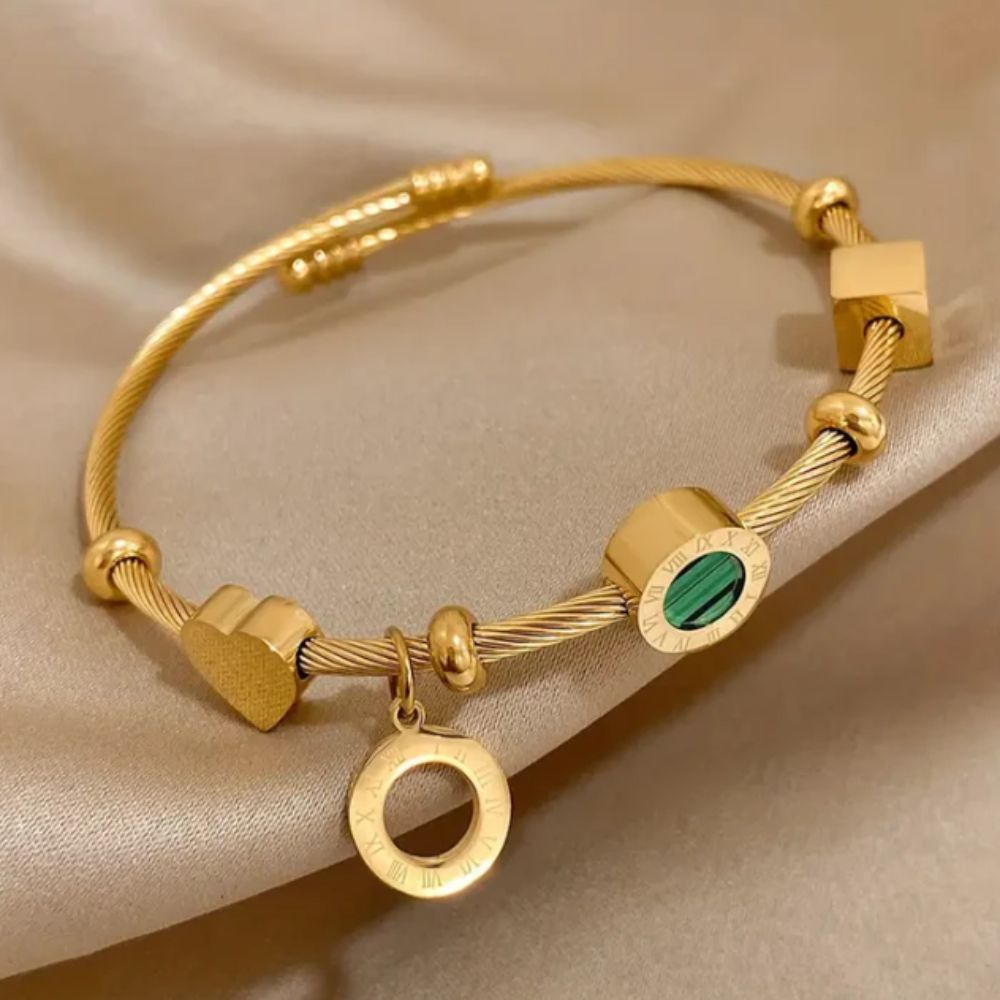 Pulsera Abierta para Damas con Centro Redondo y Estructura de Cable