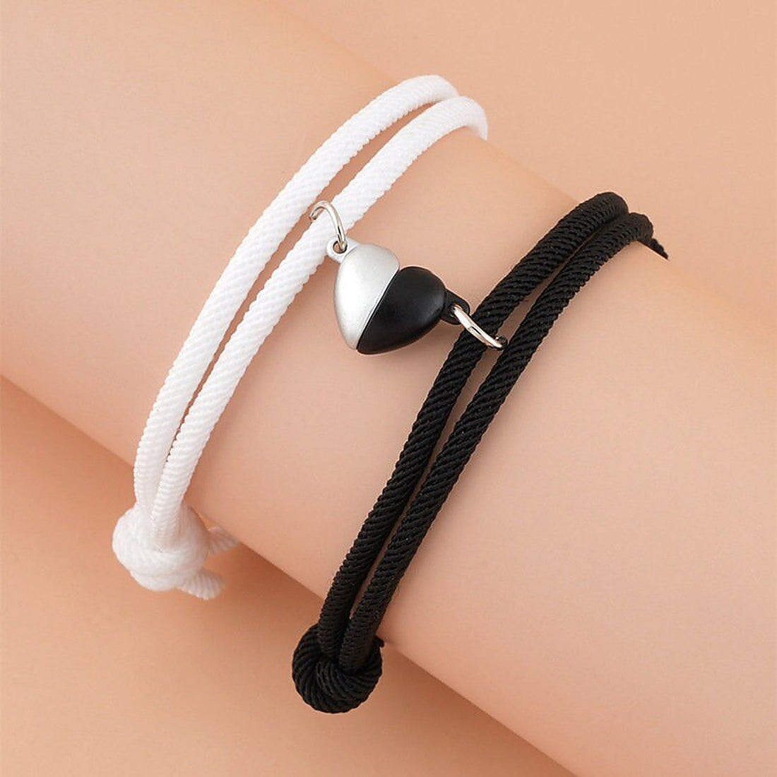 Damas 2-piezas Conjunto de Pulseras de Pareja con Cierre Magnético en Forma de Corazón y Diseño de Cuerda