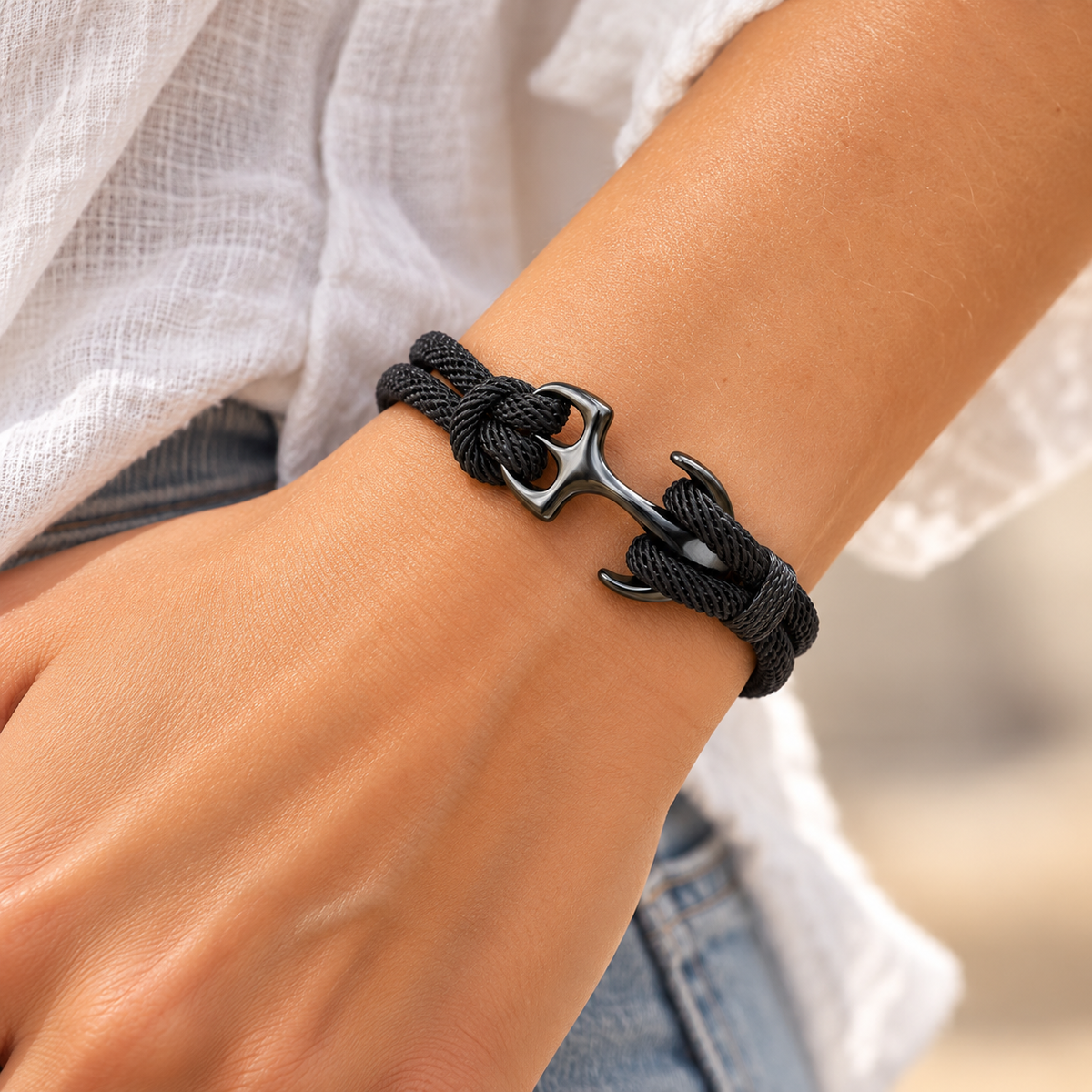 Pulsera Ancla Ajustable para Damas con Cordel Trenzado
