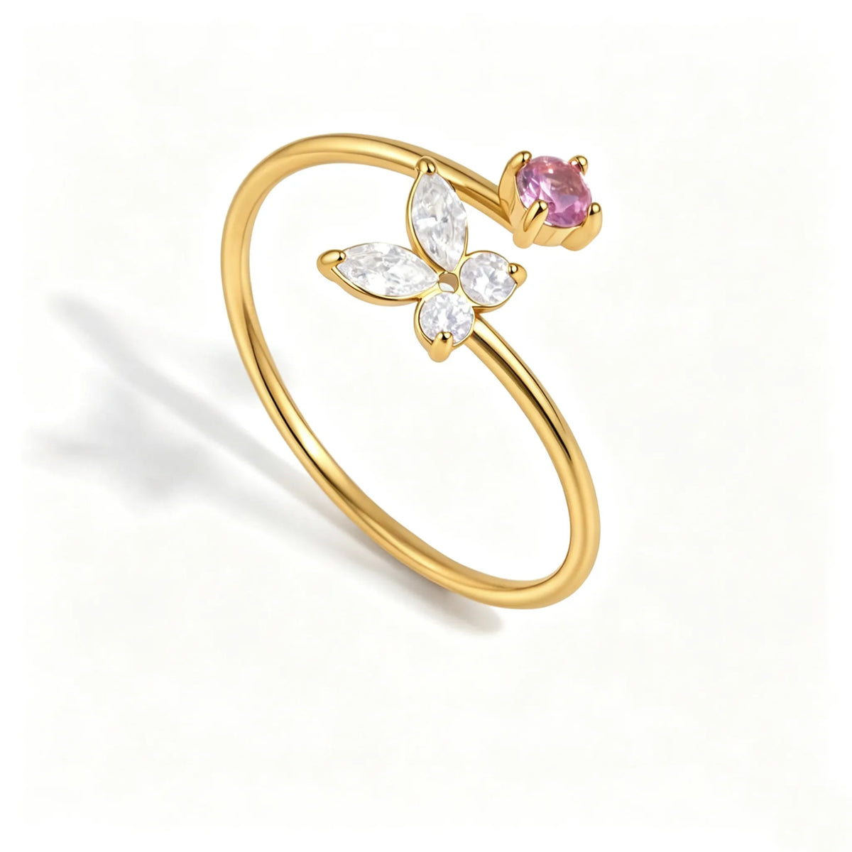 Anillo Abierto de Mujer con Motivo de Mariposa y Flor